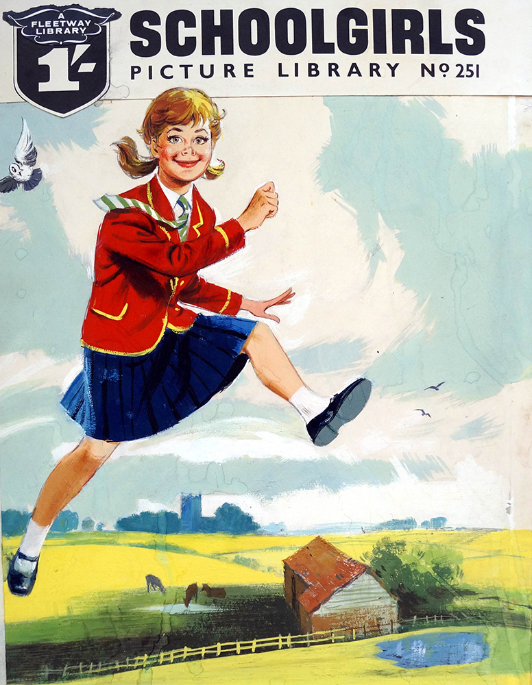 Schoolgirls Picture Library - Flying Schoolgirl (Original) art by Peter Kay Art at The Illustration Art Gallery