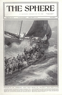 Survivors of the 'Formidable' being Rescued (original cover page from The Sphere 1915) (Print)