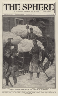 Russian soldiers working in Petrograd (original cover page from The Sphere 1919) (Print)