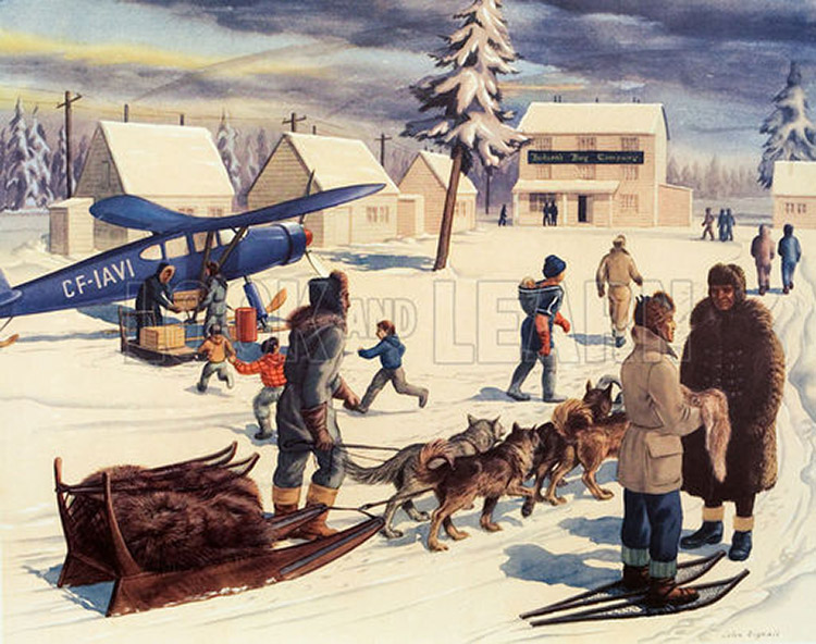 A Fur Trading Settlement on Hudson Bay (Original Macmillan Poster) (Print) by John Rignall at The Illustration Art Gallery