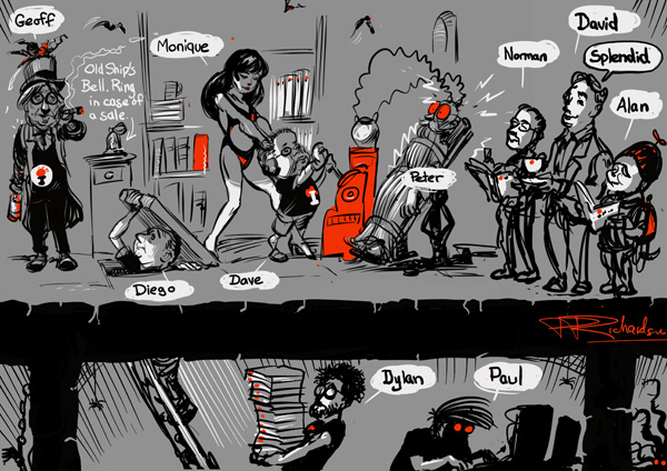 The illustrators team playing hard at work